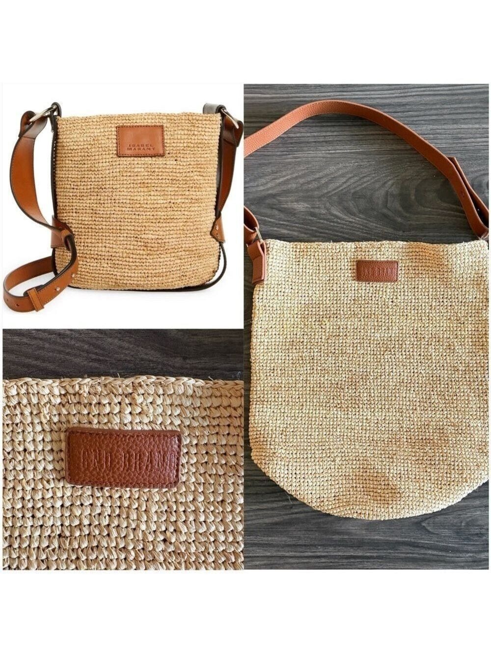 GND Brand Natural Woven Bag with Brown Leather Shoulder Bag